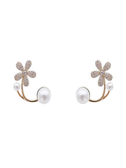 White Pearl Flower Earrings