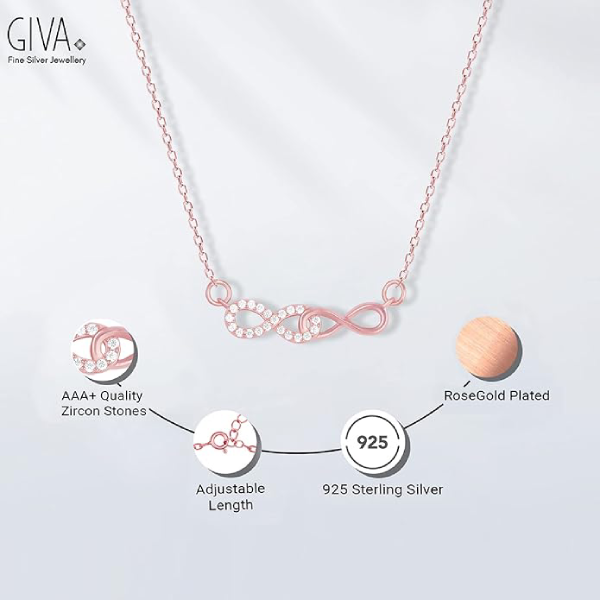 GIVA Silver Rose Gold Necklace